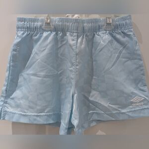 2/$25 Umbro Soccer Shorts Youth M 10-12 Light Blue Checkered Drawstring NWOT